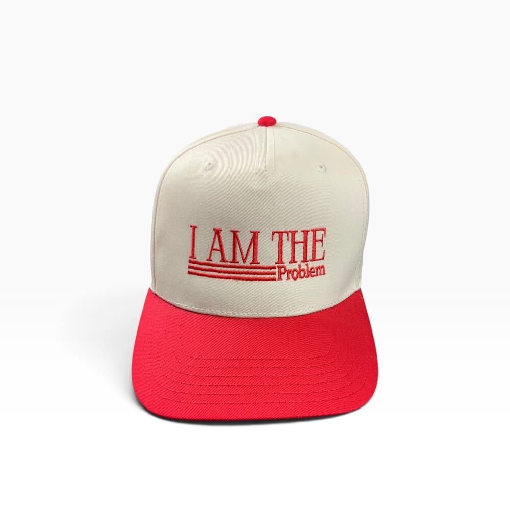 Madhatter & Co I Am The Problem Hat Cream Red Embroidered Snapback Cap